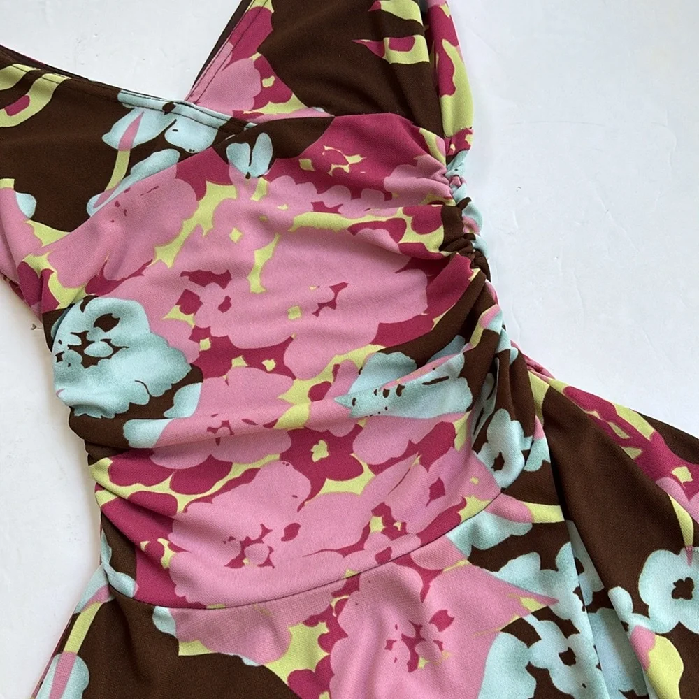 Vintage Y2K Pink Floral Colorful Asymmetrical Dress Bias Fairy Betsey Johnson S - Picture 12 of 17